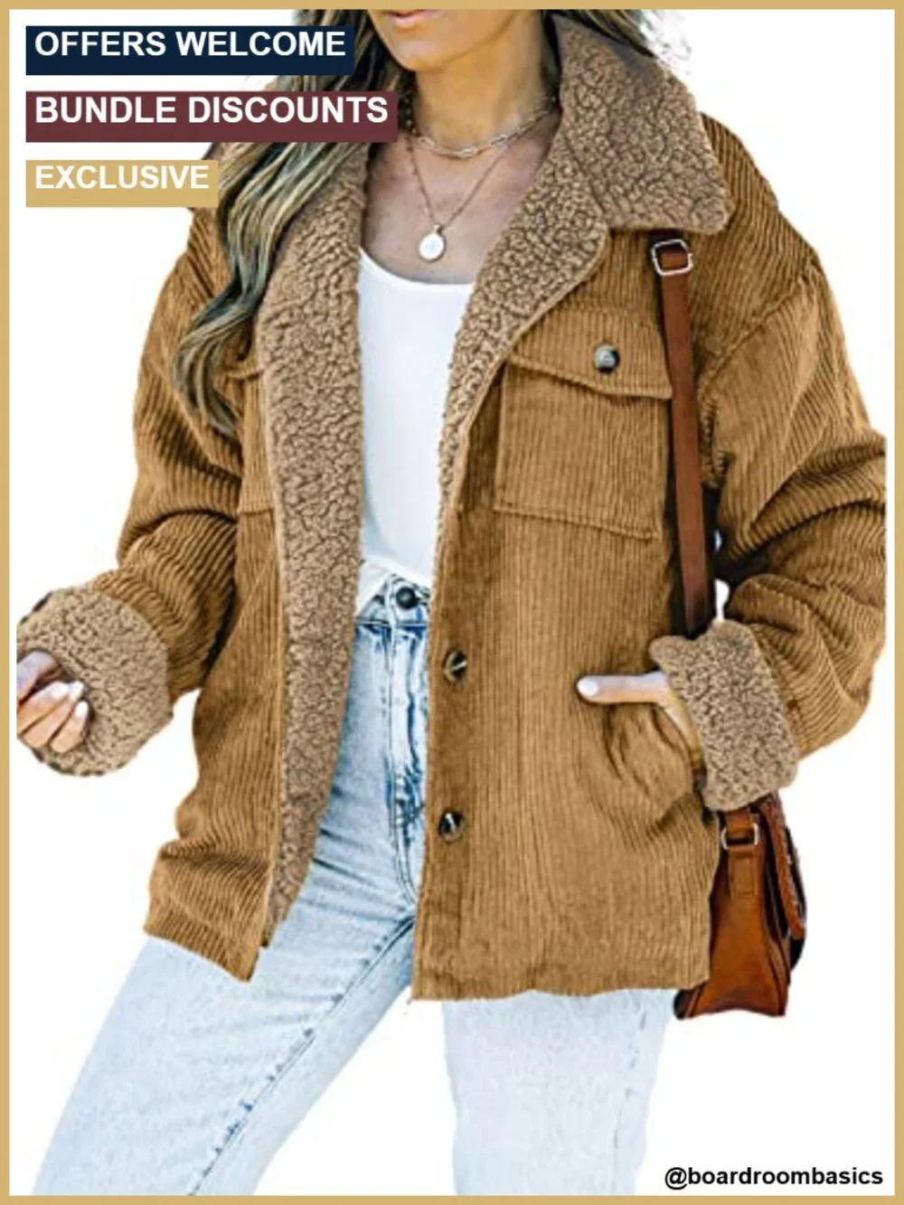 Corduroy Sherpa Lined Jacket Fleece Fall Winter Coat